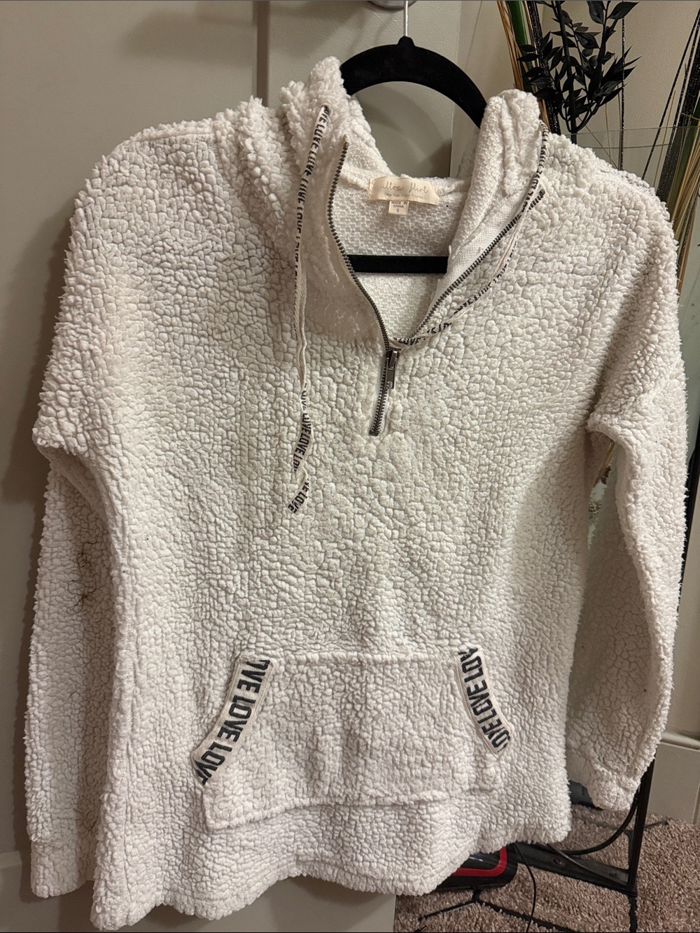 Ultra Flirt Off-White Sherpa Half-Zip Hoodie